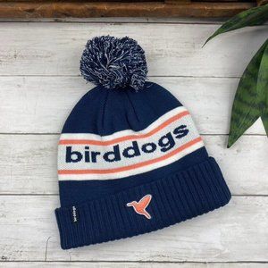 Birddogs Snow Hat Ribbed Knit Cuffed Winter Pom Beanie Cap Blue White